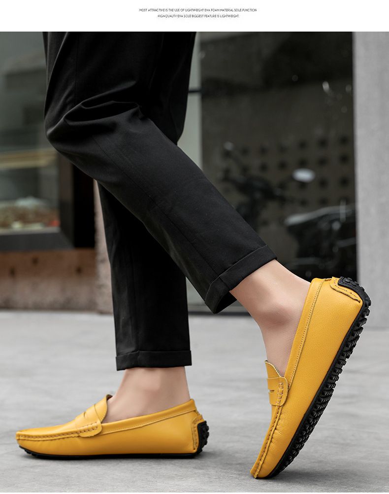 New Genuine Leather Bean for Men's Casual Driving with Soft Sole, Fashionable Fit, and Versatile Lazy Shoes in Large_voghion.com