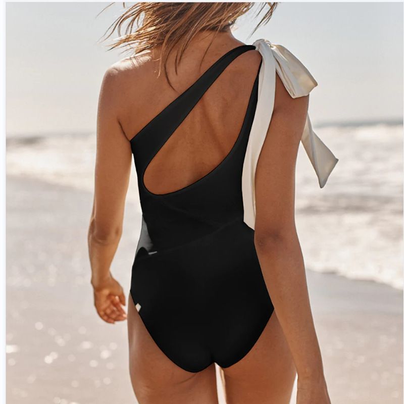 Costume intero da donna, costume da bagno intero sexy, tinta unita, senza schienale, che copre la pancia e una spalla_voghion.com