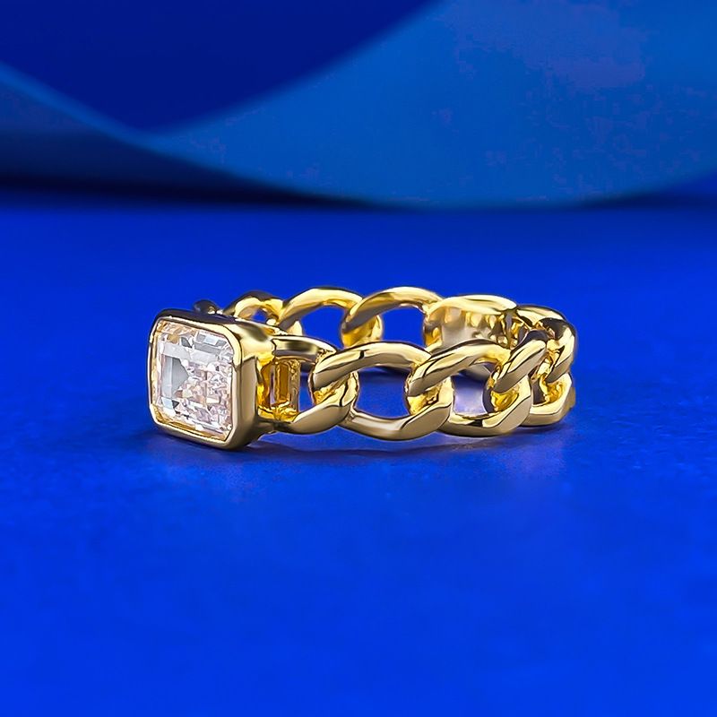 Mujing Jewelry S Argento 5*7 Zirconi cubici Anello color oro cubano Catena personalità cava Trasmissione in diretta_voghion.com