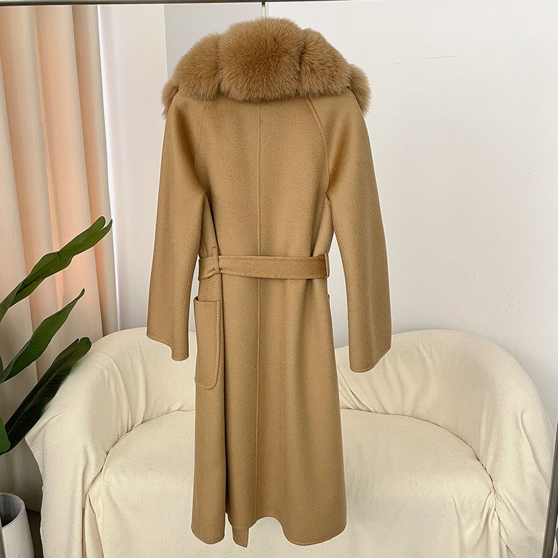 Luxe dubbelzijdige wollen jas met vossenbontkraag voor dames - elegante oversized lange jas in meerdere kleuren_voghion.com
