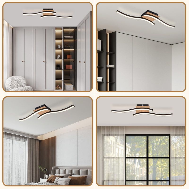 Glitzerlife Deckenlampe LED Deckenleuchte Küche - 12W Holz 3000K Warmweiß Modern Design Schlafzimmerlampe Schwarz Metall Küchenlampe_voghion.com