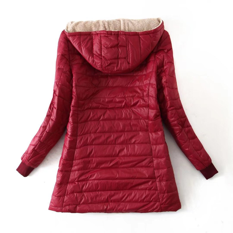 Abbigliamento da donna, cappotto in velluto di cotone, caldo cappotto in pelle di agnello, lunghezza media, sottile, con cappuccio_voghion.com