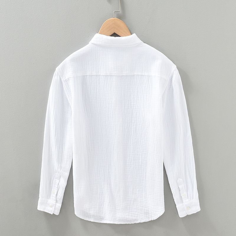 CT 2093 Casual High-Quality Wrinkled Double-Layer Long Sleeve Men's Cotton Gauze Soft Comfortable Breathable Square Neck_voghion.com