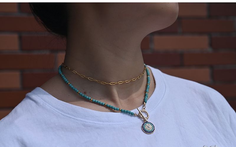 Hot Sales 4mm Colorful Stone Choker for Women Round Evil Charm Pendant Necklace Fashion New Daily Jewelry_voghion.com