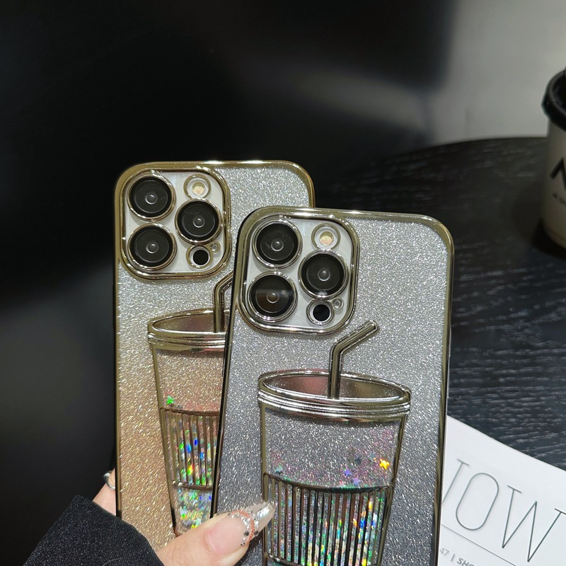 Suitable For IPhone 15 ProMax Phone Case, 14 Electroplated Glitter Sand Cup With Cardboard Protective Case_voghion.com