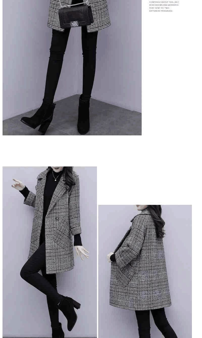 Women's Oversized Plaid Wool Coat - Longline Loose Fit Trench Coat For Autumn & Winter, Stylish Checkered Outerwear With Notched Lapel_voghion.com