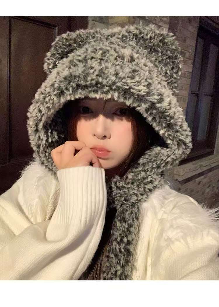 Cappello di peluche con paraorecchie di alta qualità, elegante, grigio, soffice e carino, per donna, autunno inverno, spesso, caldo e antifreddo_voghion.com