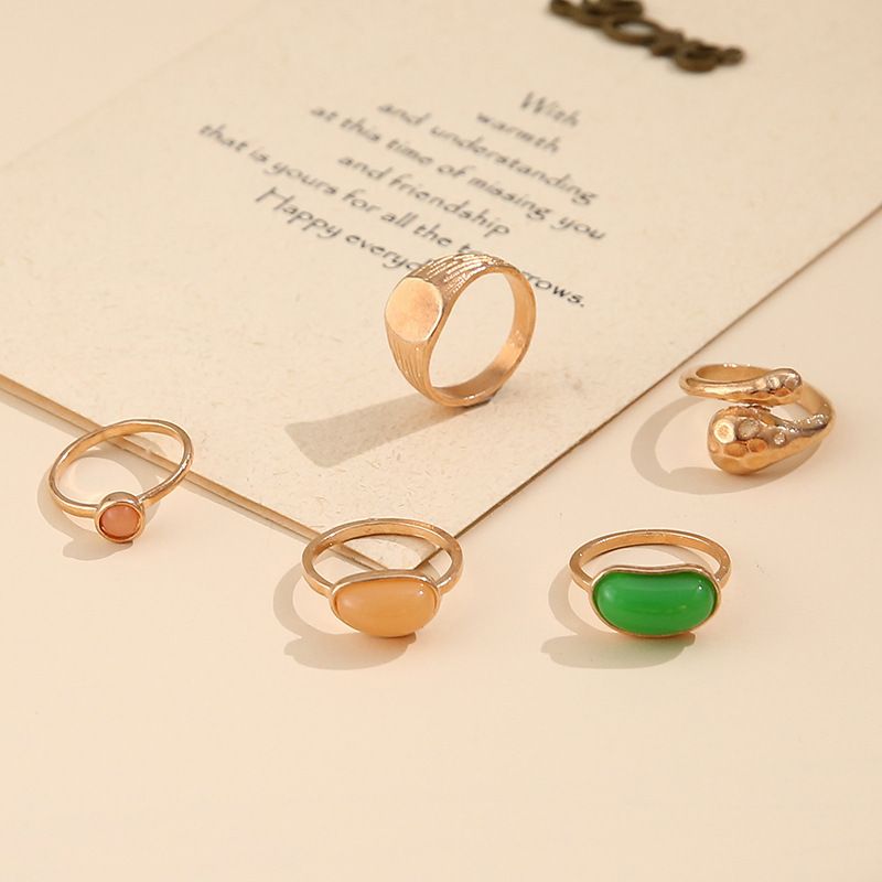 Heißer Verkaufsschmuck, luxuriöses Temperament, Smaragdring, Gelee-Farbkombination, 5-teiliges Set für Frauen_voghion.com