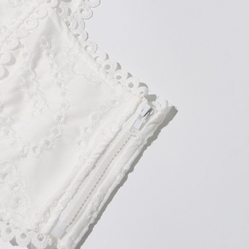 Vêtements pour femmes, col rond, gilet sans manches, taille haute, jupe brodée, costume deux pièces_voghion.com