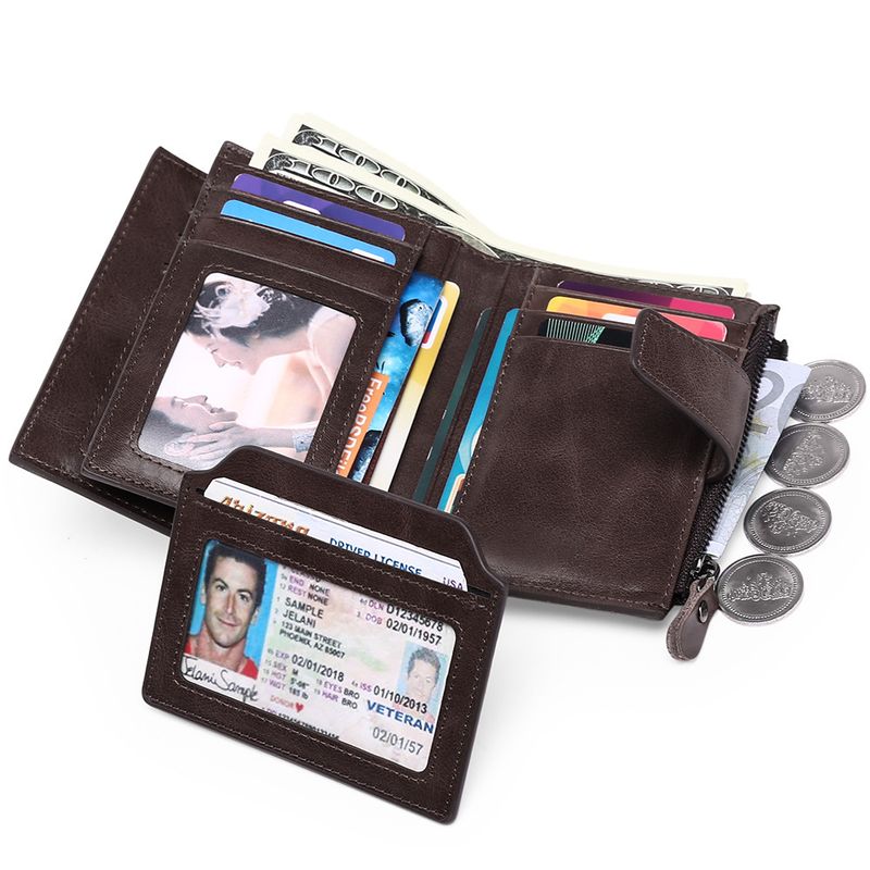 Men's Wallet Short Leather Wallet Top Layer Cowhide Fashion Leisure Wallet Driver's License Wallet_voghion.com