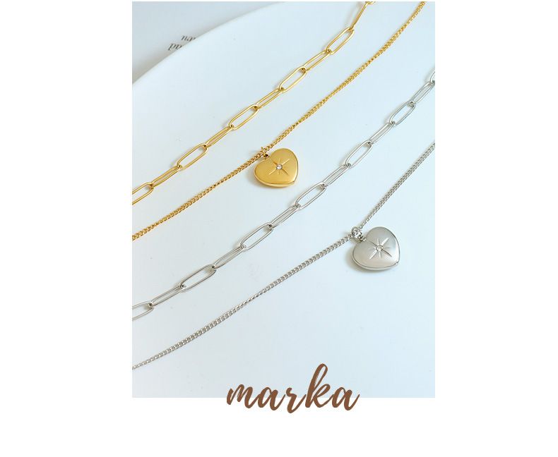 Doppellagige Halskette mit herzförmigem, sternförmigem Zirkonia-Anhänger und vergoldetem Titanstahl, leichter Luxus-Ins-Stil-Schmuck_voghion.com