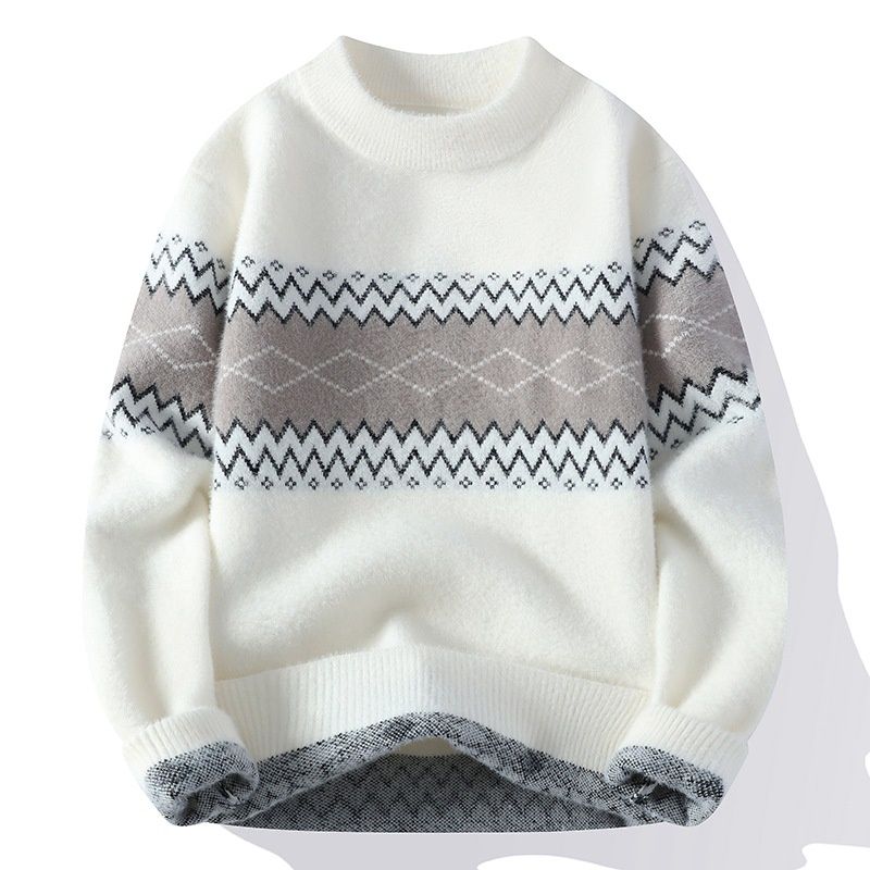 Pure 2025 New Autumn Winter Mink Wool Sweater Men Fleece Lined Thickened Warm Base Layer Shirt Youth Stylish Top Trendy_voghion.com