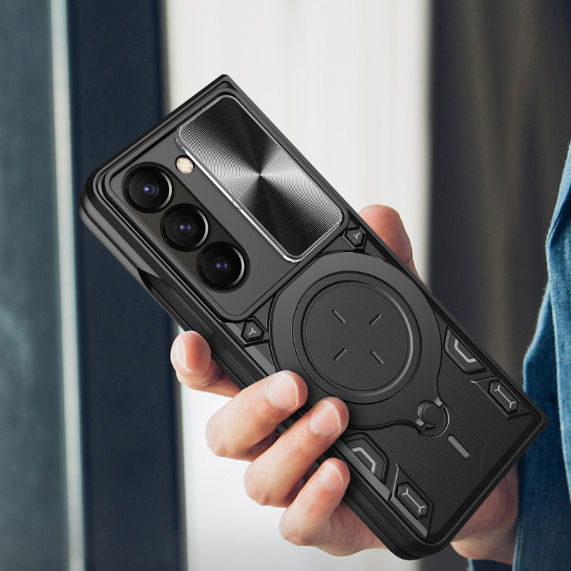 Schiebefenster-Kameraobjektivschutz, magnetischer Ring-Ständer-Schutzhülle für Samsung Galaxy Z Flip5 Fold5 5G, rote Hartpanzerung, stoßfest_voghion.com