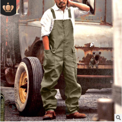 Man's clothing Men's four seasons solid color loose straight overalls casual overalls_voghion.com