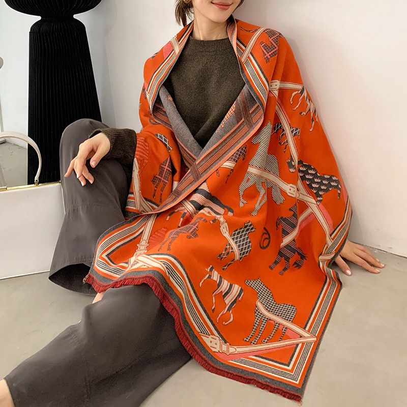 Women's scarf imitation cashmere autumn and winter jacquard warm scarf with a neck elegant scarf_voghion.com