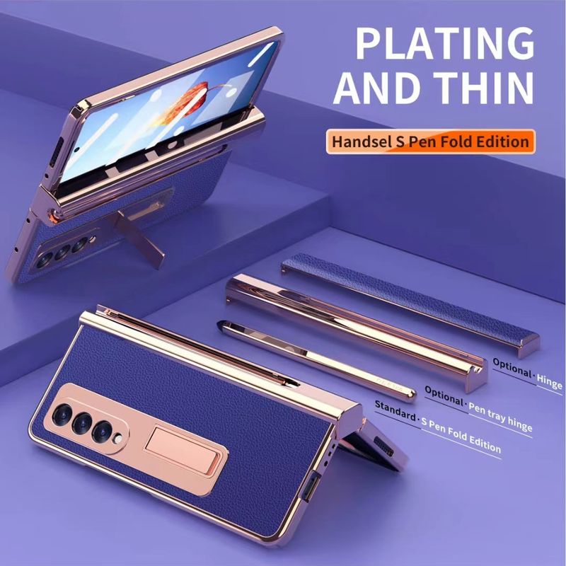 For Samsung Galaxy Z Fold 3 4 5 5G Fold4 Luxury Business Leather Thin Capacitive Pen Slot Phone Case Cover_voghion.com