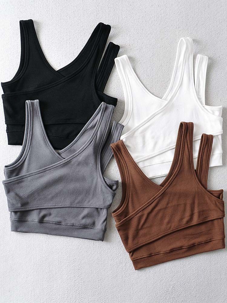 Canotta corta a due pezzi con spalline diagonali e tinta unita, stile blogger nudo e sexy_voghion.com