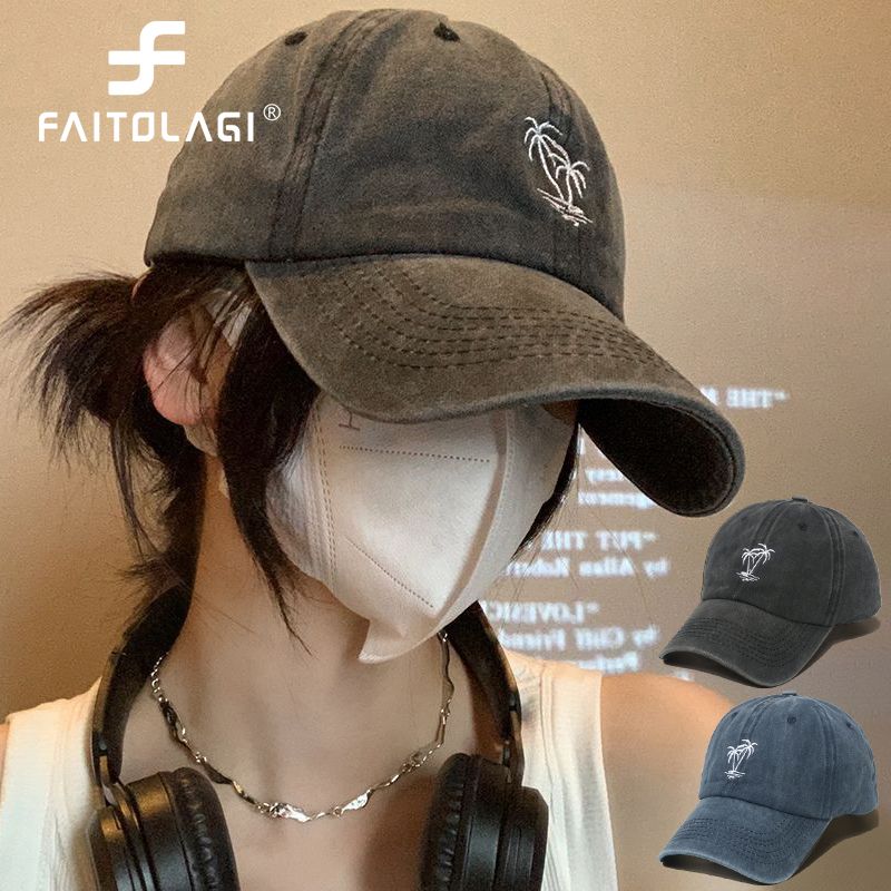 Retro gewaschenen Cowboy Baseball fir Fraen Groussen Kappëmfang Entenzong Breet Rand Sonneschutz Einfarwege Spëtzt Hutt_voghion.com