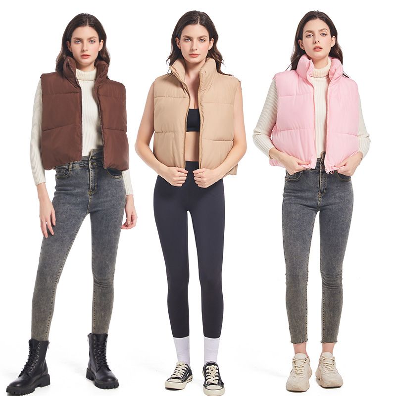 Stilvolle, gesteppte, ärmellose Weste für Damen mit Kordelzug, leichte Pufferweste für Freizeit und Büro (Beige, Schwarz, Khaki, Braun, Pink)_voghion.com