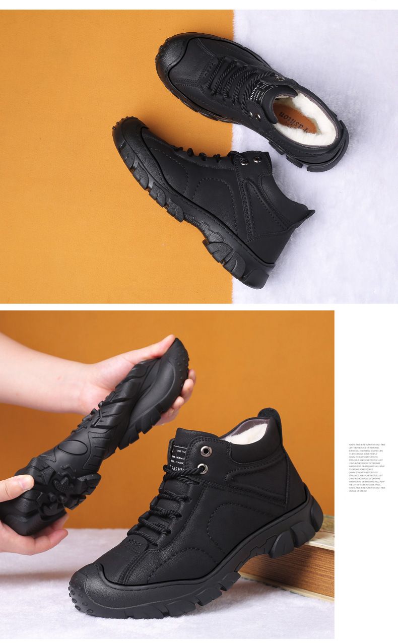 Herrenschuhe Baumwollschuhe Herrenpelzschuhe Wollwinter Fleece-gefütterte warme verdickte High-Top Anti-Rutsch-Schneestiefel für Herren im Nordosten_voghion.com