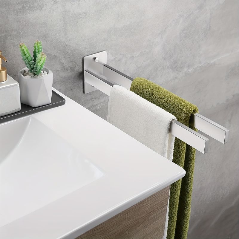 Towel Rail Stainless Steel Towel Holder Self-Adhesive Towel Rail Double No Drilling Bath Towel Holder For Bathroom Kitchen Wall Silvery 40 Cm_voghion.com
