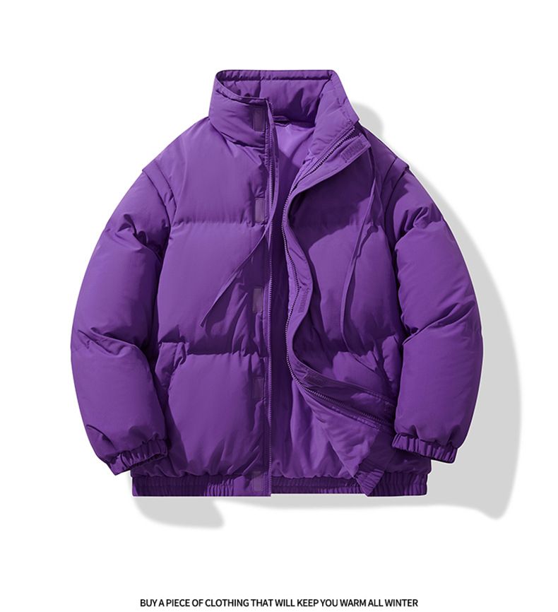 Sleeves Removable Stand-up Collar Cotton-padded Clothes Men's Loose Down Cotton-padded Clothes Stand-up Collar Warm Bread Clothes_voghion.com