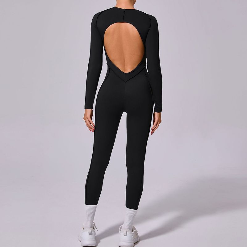 Tongfei New Winter One-Piece Sports Yoga Suit Backless Sleeve Long Pants Bodysuit Tight-Fitting 10122_voghion.com