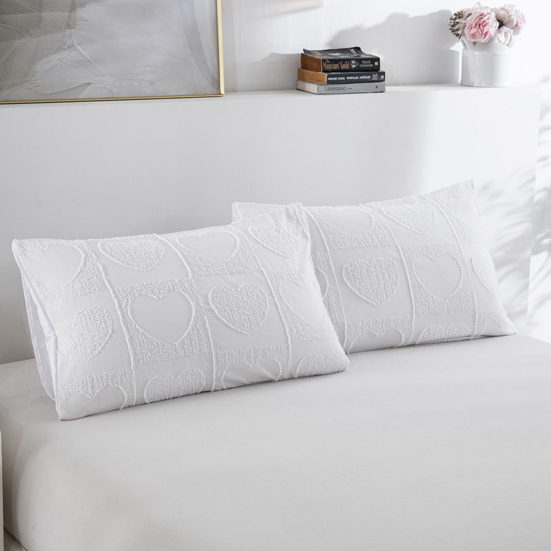 Set copripiumino di lusso in flanella con motivo a cuore romantico, bianco neve, 3 pezzi, tessuto spazzolato ultra morbido_voghion.com