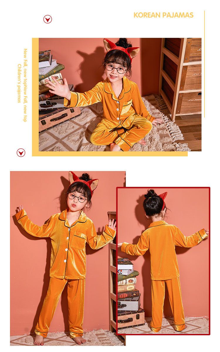 Kinder-Pyjama, Damen-Herbst- und Winter-Set, weich, flauschig, flauschig, für den Winter, leicht, flauschig, Mädchen, Kanarienvogel, Jungen_voghion.com