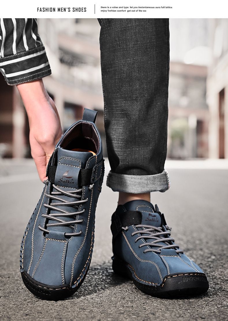 Große Herrenlederschuhe, niedrige, handgenähte Freizeitschuhe für Herren, flache Sohle, bequeme Schuhe für Herren_voghion.com