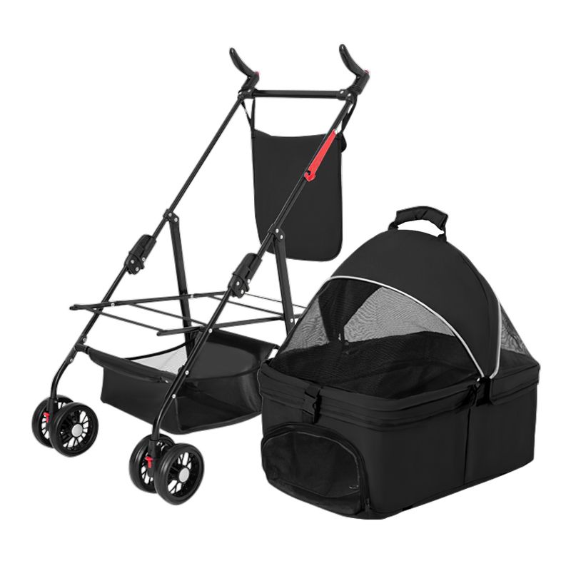 4 Wheels Pet Stroller Foldable Carrier Strolling Cart Travel Jogger Pet Stroller with Removable Liner Storage Basket for Dog Cat_voghion.com