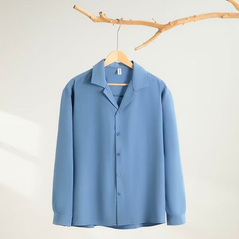 CT Long Sleeve For Men, Spring And Autumn Korean Style, Trendy Solid Color Shirt, Slim Fit, Plus Size, Office Work_voghion.com