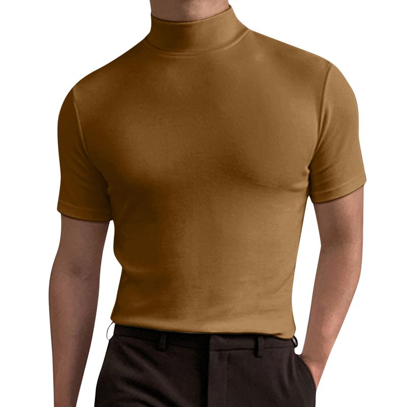 Unschlagbare Qualität 023 Herbst und Winter High Neck Langarm T-Shirt Bottom Shirt Herren Solid Color Top_voghion.com