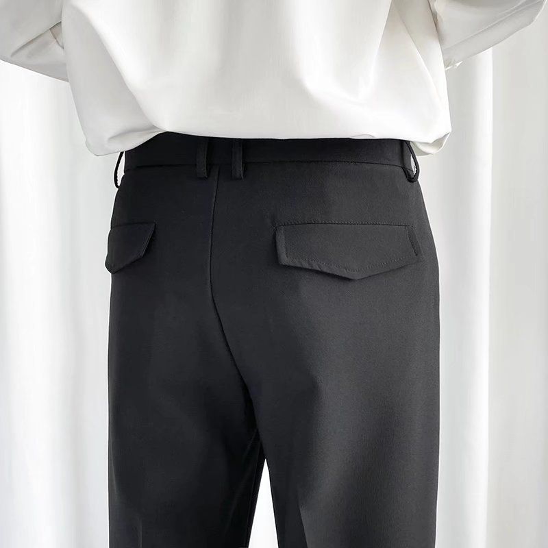 Erkek Giyim Erkek günlük takım elbise pantolonu hafif olgun stil ince daralan pantolon moda gençlik dokuz nokta takım elbise pantolonu kemer_voghion.com