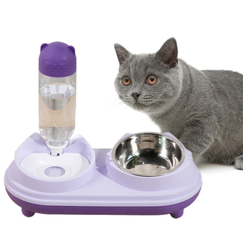 Guangying 1 conjunto moda 3 em 1 tigela de gato tigela dupla automática beber tigela proteção pescoço cão gato beber tigela de alimentação suprimentos para animais de estimação_voghion.com