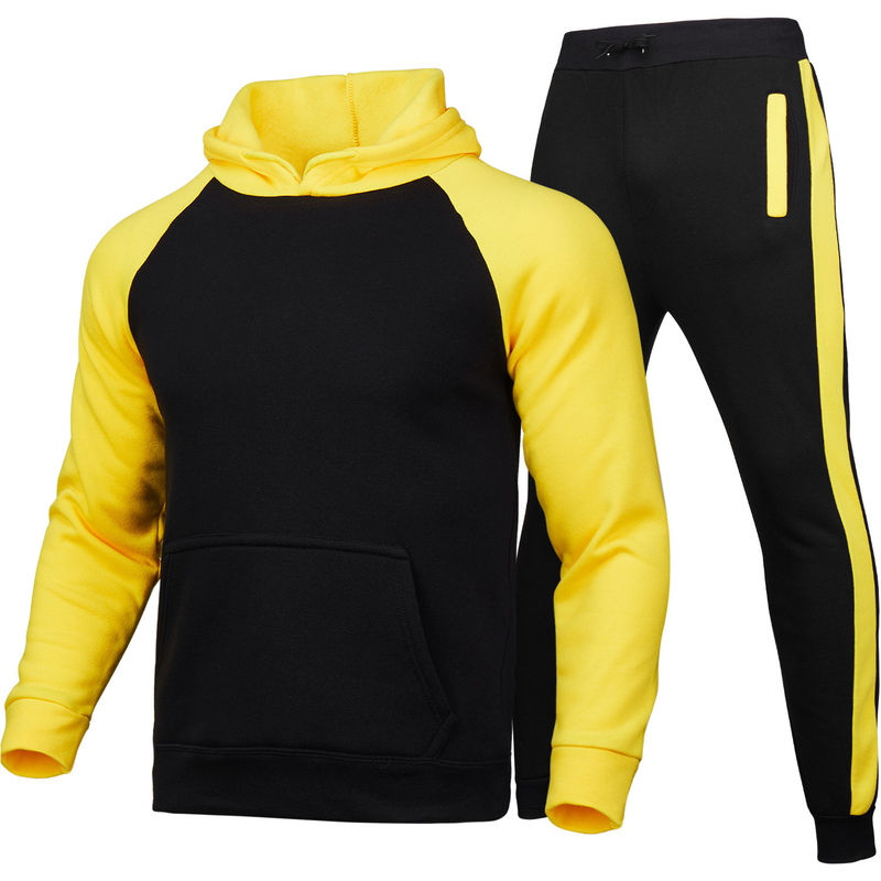 Men's autumn and winter new casual color matching plush sweater set fashionable sports two-piece set_voghion.com
