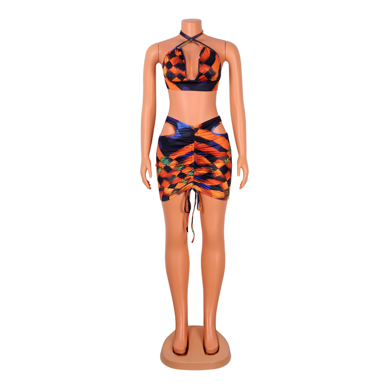 Vêtements pour femmes, jupe courte et jupe courte enveloppées dans la poitrine, ensemble deux pièces à la mode et sexy pour boîte de nuit_voghion.com