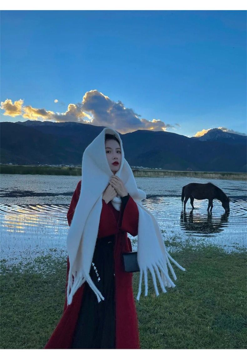 Women's Winter Scarf 2025 New Thickened Mohair Windproof Warm Long Plush Gift Large Shawl Warm Neck Accessories_voghion.com