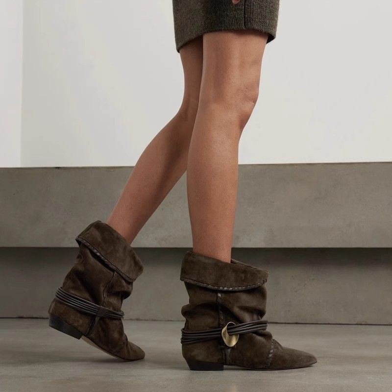 2025 Fall And Winter Korean Casual Multifunctional Low-heeled Comfortable Flat Luxury Lace-up Western Cowboy Boots Wear Comfortable Fashion Versatile_voghion.com