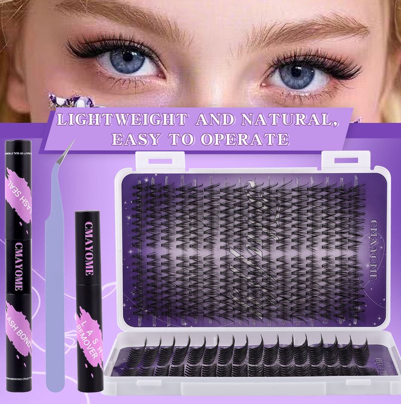 False Eyelashes Large Capacity Single Cluster Segmented Eyelash Glue Tweezers Set D Curled Natural Thick Eyelashes_voghion.com