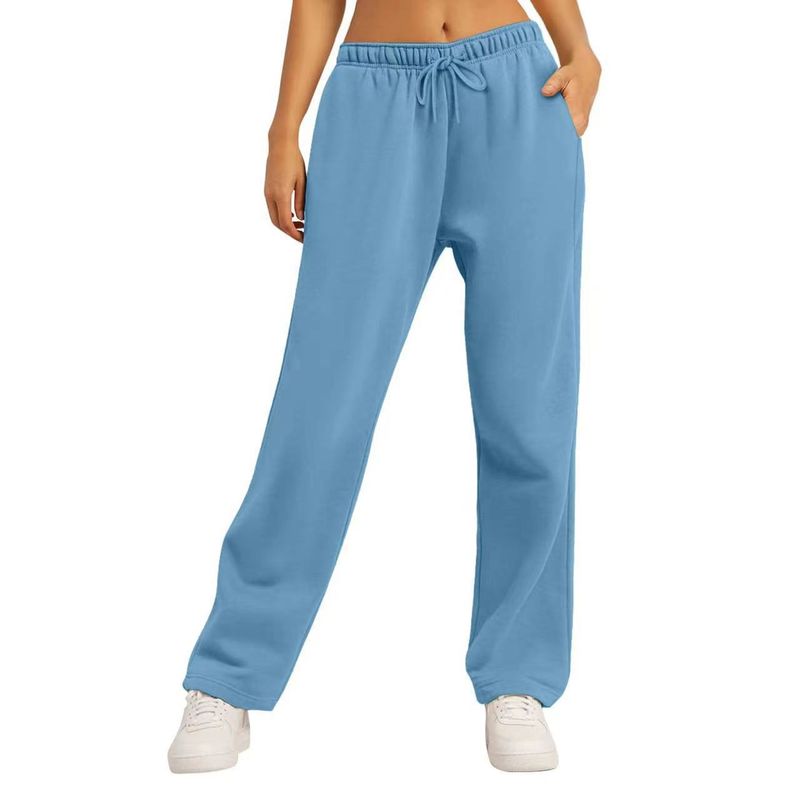 Unisex-Jogginghose mit Fleecefutter, bequeme Jogginghose mit entspannter Passform für Männer und Frauen, hohe Taille mit Kordelzug, weicher Strickstoff, einfarbige Freizeithose_voghion.com