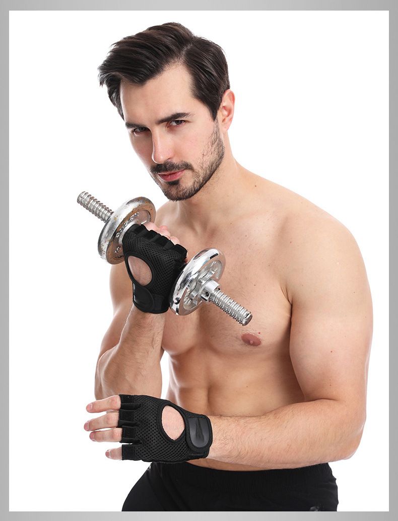 Fitnesshandschuhe für Herren, rutschfeste Halbfinger, Anti-Hornhaut, Gerätetraining, verschleißfest, Kraftunterstützt, Klimmzug_voghion.com