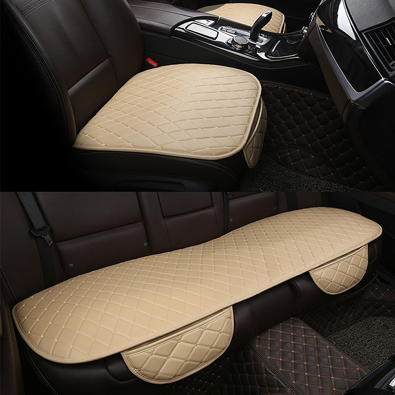 Yuanmheng 1 pieza/3 piezas Funda de cuero para asiento delantero y trasero de coche Cojín con bolsillo_voghion.com