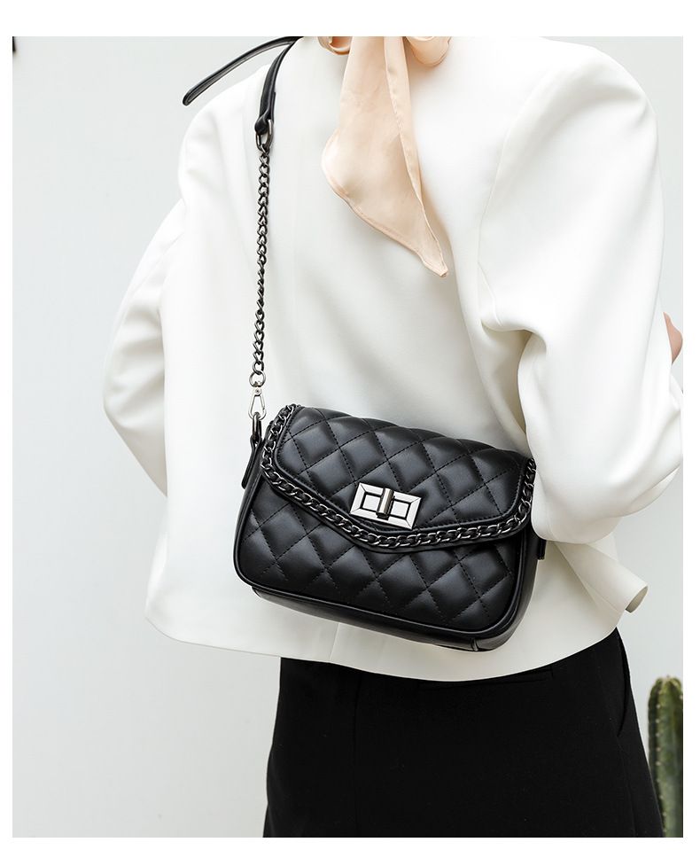 Neue aus echtem Leder, modisch vielseitig, Damentasche mit Diamantgitterkette, einfache und Nischenstruktur,_voghion.com