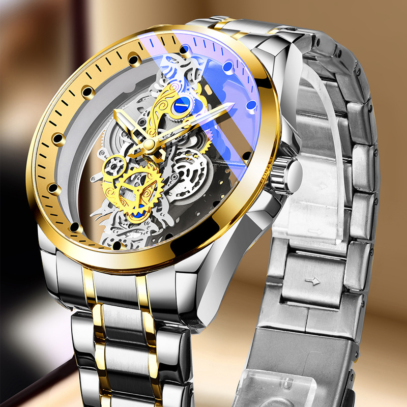 Double-Sided Transparent Hollow Automatic Men's Waterproof Luminous Quartz Watch New Model_voghion.com