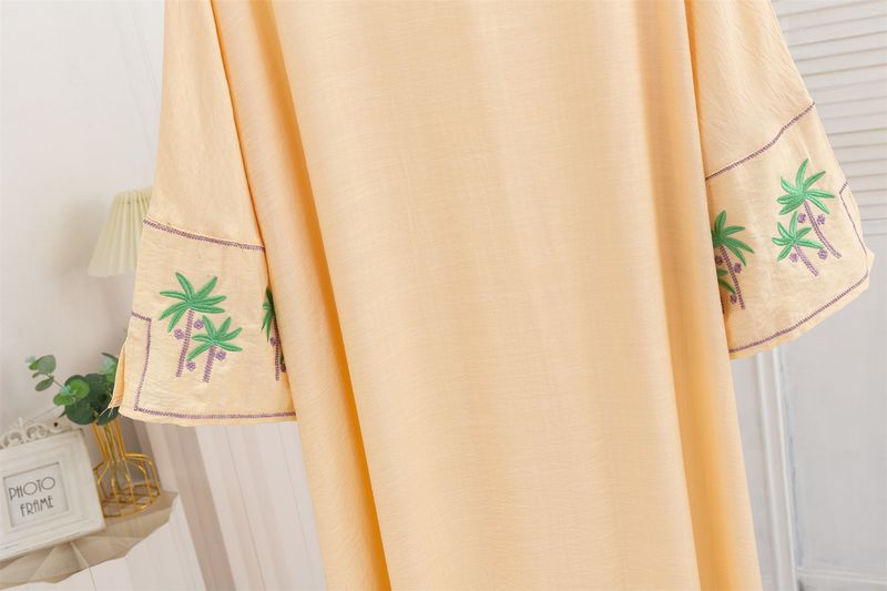 Elegant Embroidered Dress - Flowy Muslim Long Sleeve Open Front Robe For Women, Comfortable Chiffon Fabric, Plus Size Friendly_voghion.com