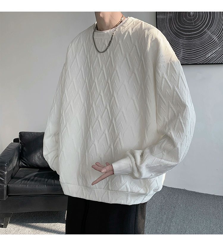 Herren-Sweatshirt mit besticktem Jacquard-Muster, langärmelig, lässig, Pullover-T-Shirt für Frühlings- und Herbstmodetrends_voghion.com