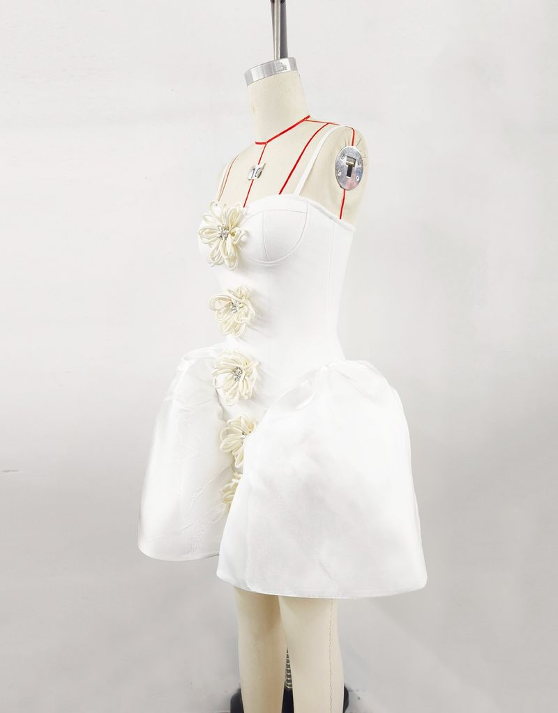 Elegante abito da donna con scollo a V e stampa floreale francese – Abito da festa in stile principessa con fiori 3D, scollo a cuore e vita alta_voghion.com