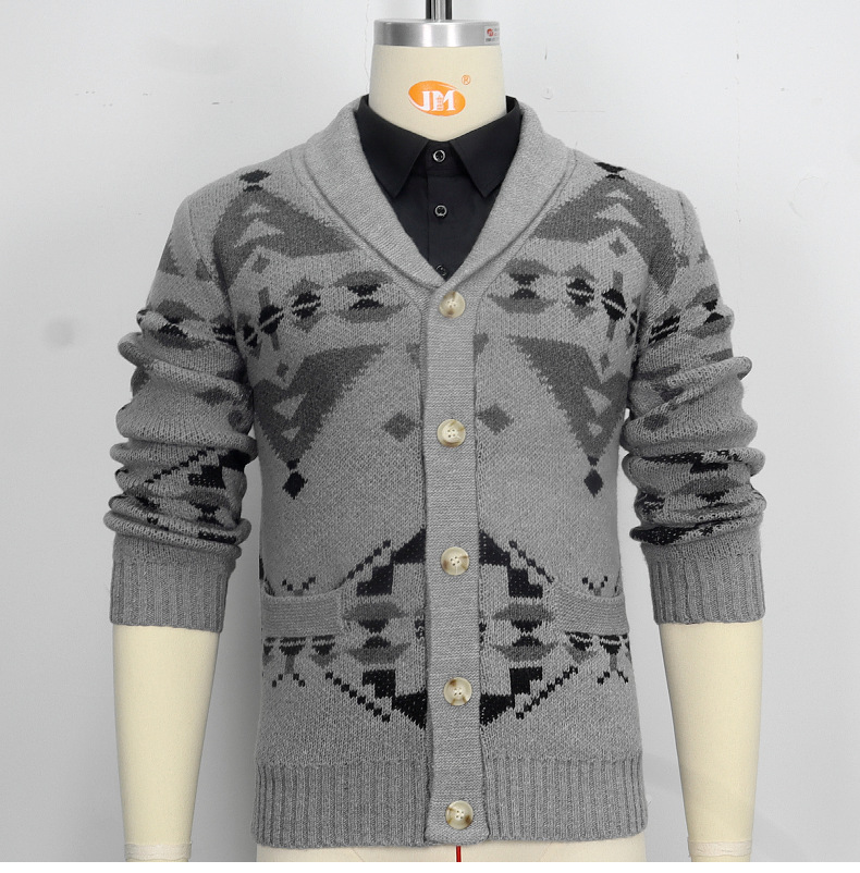 Autumn and Winter New Men's Jacquard Outerwear Sweater Long Sleeve Knitted Coat Top SY0052_voghion.com