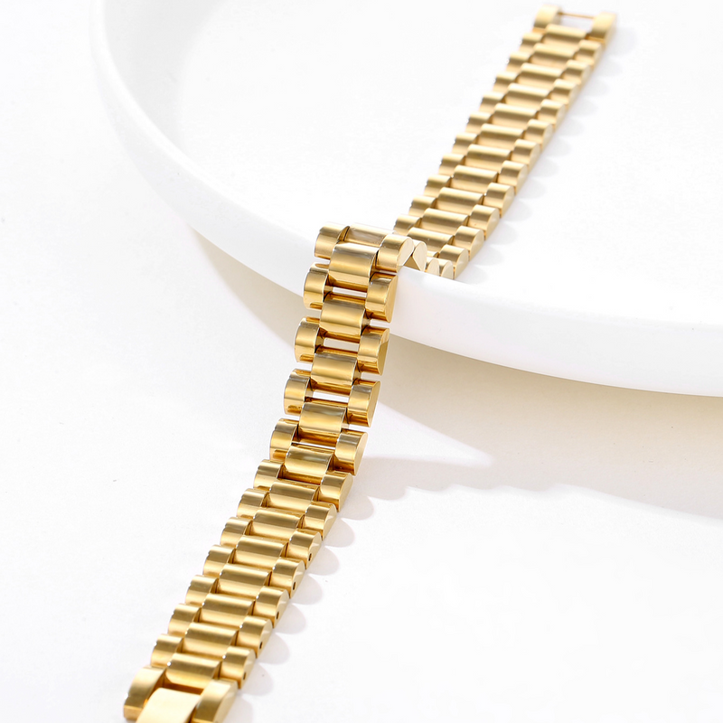 Orologio da uomo in oro alla moda, in acciaio inossidabile, con catena per bicicletta, cinturino in pelle, bracciale solido_voghion.com